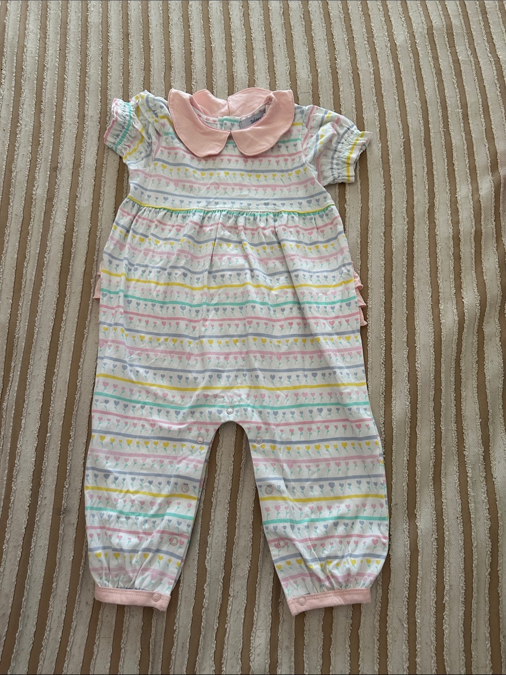 Baby Girls Pastel Stripe One-Piece with Pink Collar
